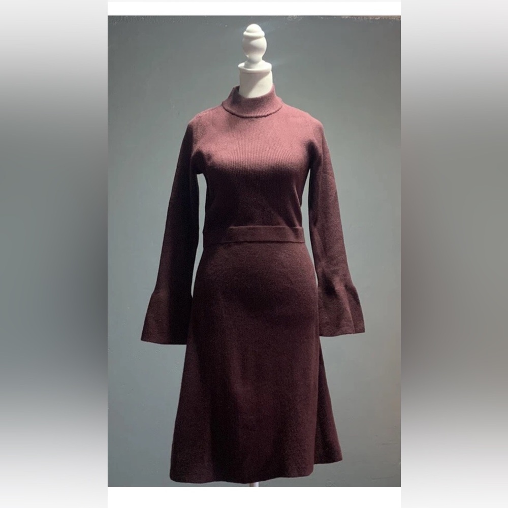 Ann Taylor Sz Medium Petite Ribbed Knit Long Sleeve Burgundy Dress Pullover NWT
